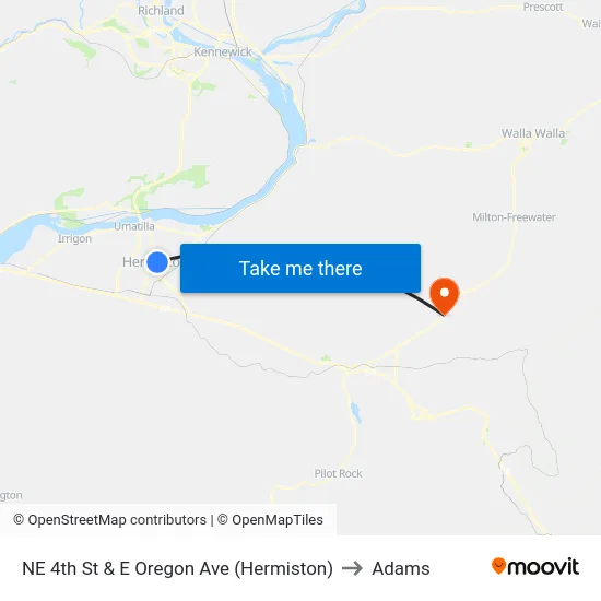 NE 4th St & E Oregon Ave (Hermiston) to Adams map
