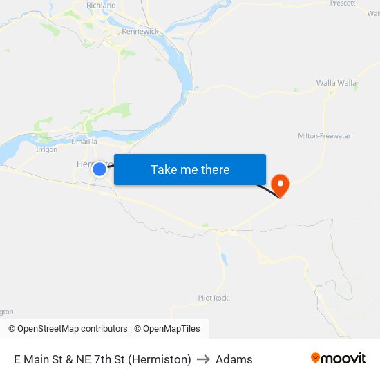 E Main St & NE 7th St (Hermiston) to Adams map