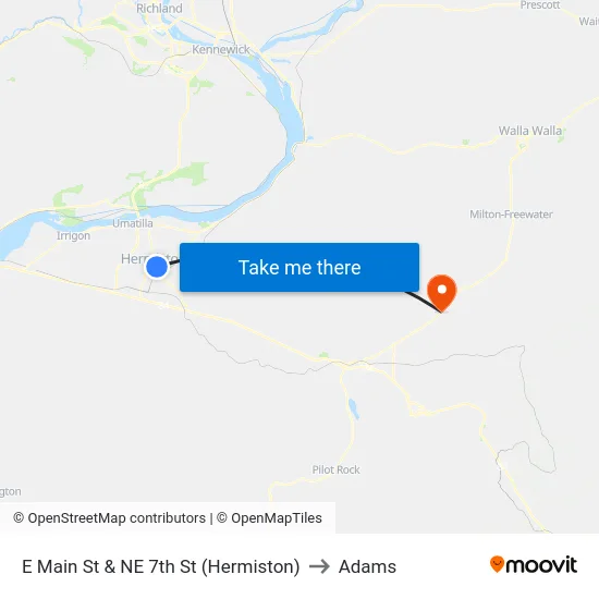 E Main St & NE 7th St (Hermiston) to Adams map