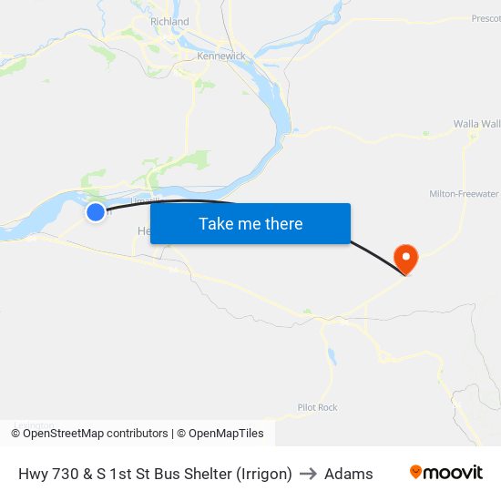 Hwy 730 & S 1st St Bus Shelter (Irrigon) to Adams map