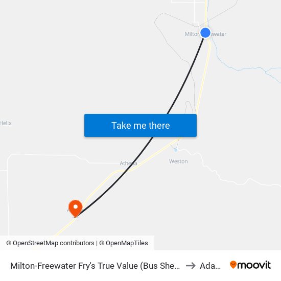 Milton-Freewater Fry's True Value (Bus Shelter) to Adams map