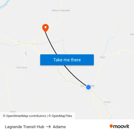 Lagrande Transit Hub to Adams map