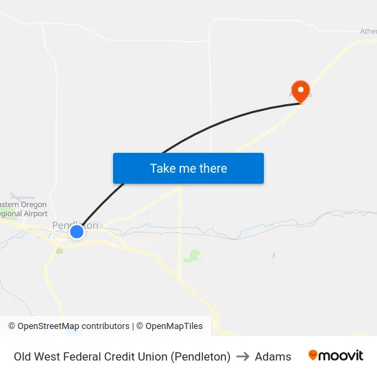 Old West Federal Credit Union (Pendleton) to Adams map