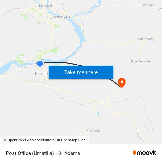 Post Office (Umatilla) to Adams map