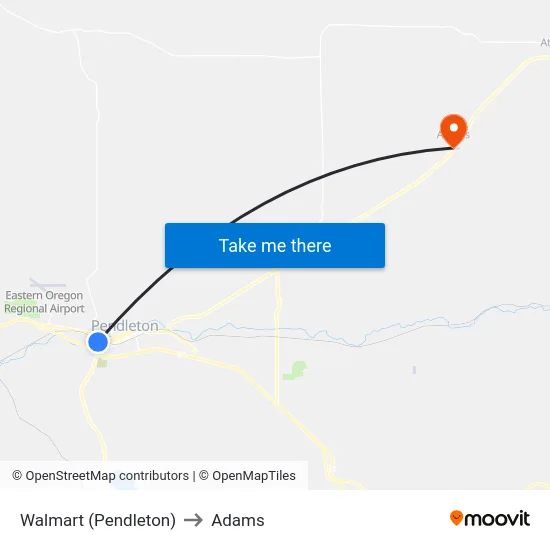 Walmart (Pendleton) to Adams map