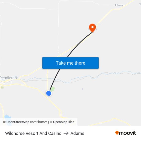 Wildhorse Resort And Casino to Adams map