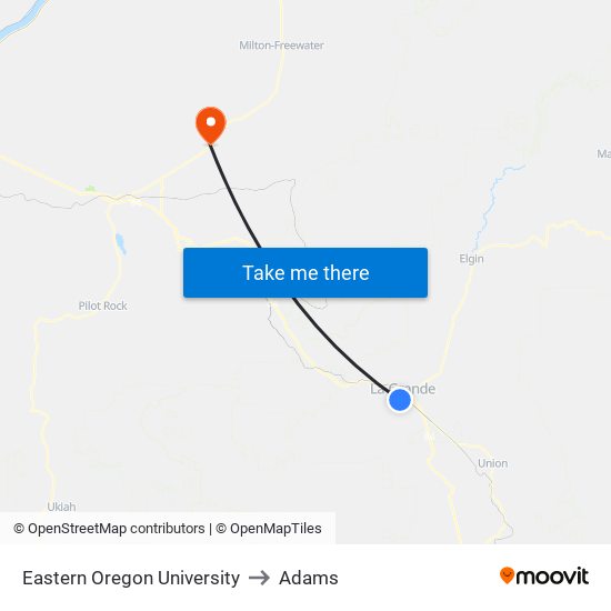 Eastern Oregon University to Adams map