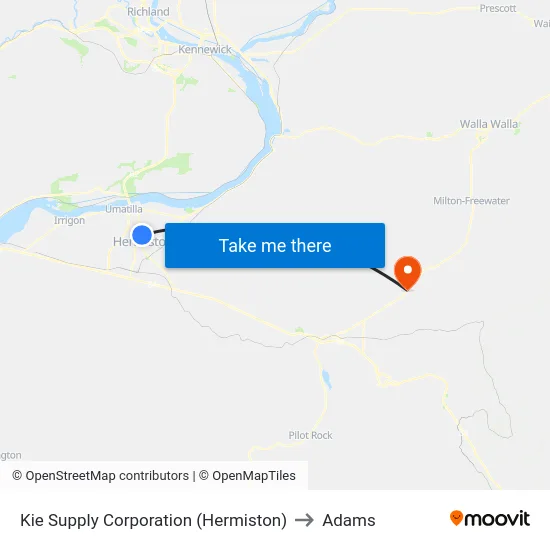 Kie Supply Corporation (Hermiston) to Adams map