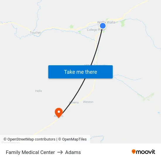 Family Medical Center to Adams map
