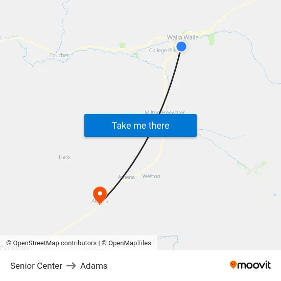 Senior Center to Adams map