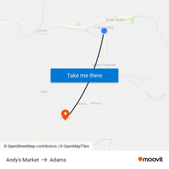 Andy's Market to Adams map