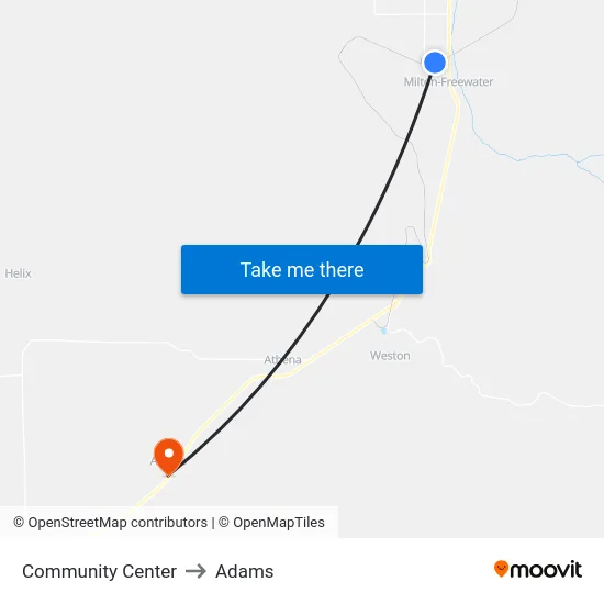 Community Center to Adams map