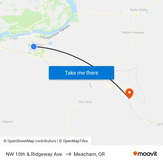 NW 10th & Ridgeway Ave. to Meacham, OR map