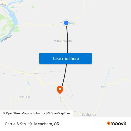 Carrie & 9th to Meacham, OR map