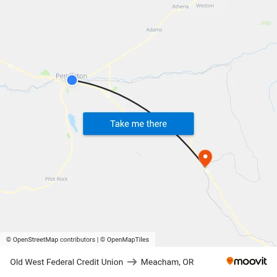 Old West Federal Credit Union to Meacham, OR map