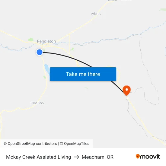 Mckay Creek Assisted Living to Meacham, OR map