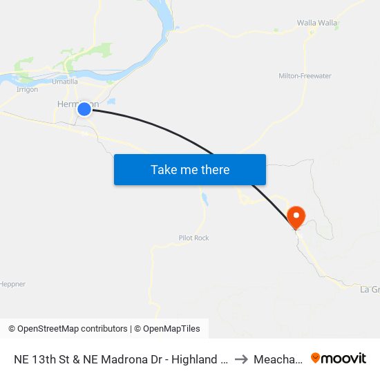 NE 13th St & NE Madrona Dr - Highland Park (Hermiston) to Meacham, OR map