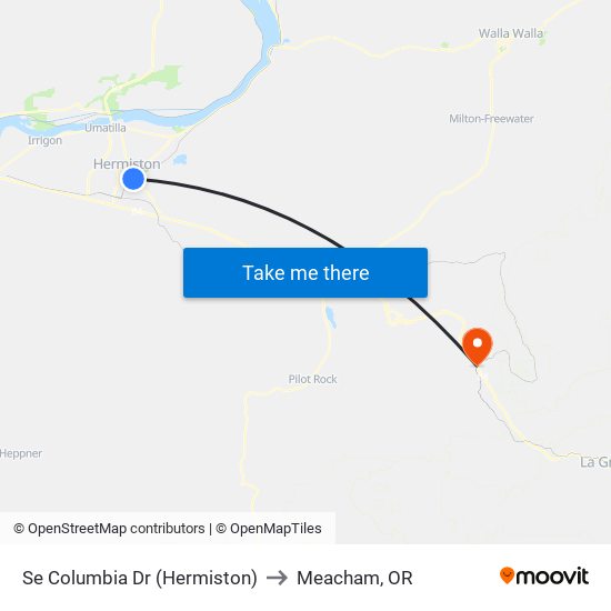 Se Columbia Dr (Hermiston) to Meacham, OR map