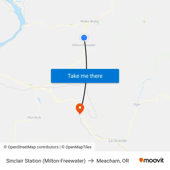 Sinclair Station (Milton-Freewater) to Meacham, OR map
