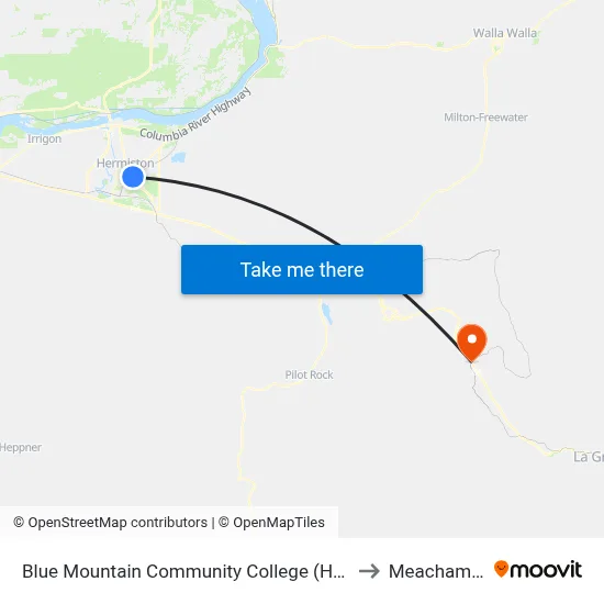 Blue Mountain Community College (Hermiston) to Meacham, OR map