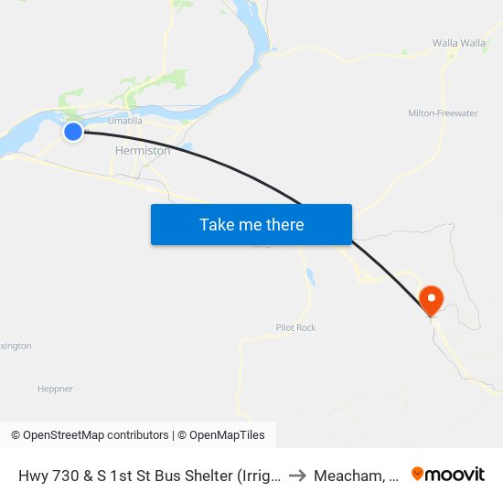 Hwy 730 & S 1st St Bus Shelter (Irrigon) to Meacham, OR map