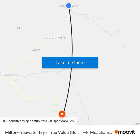 Milton-Freewater Fry's True Value (Bus Shelter) to Meacham, OR map