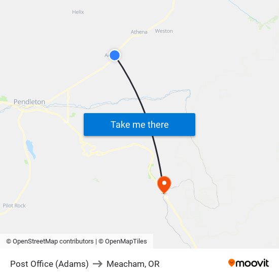 Post Office (Adams) to Meacham, OR map