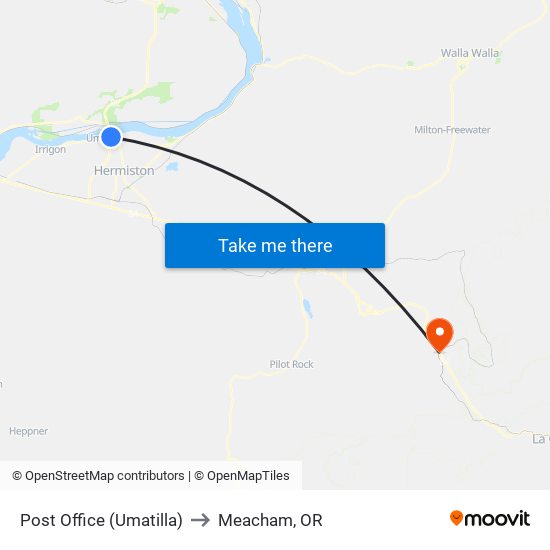 Post Office (Umatilla) to Meacham, OR map