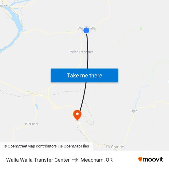 Walla Walla Transfer Center to Meacham, OR map