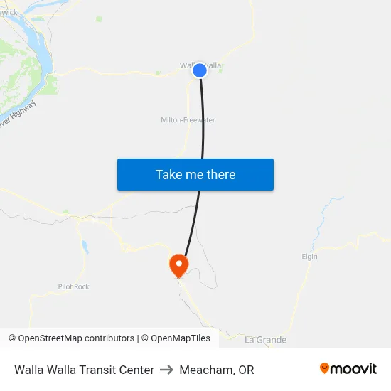 Walla Walla Transit Center to Meacham, OR map