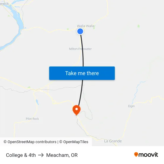 College & 4th to Meacham, OR map