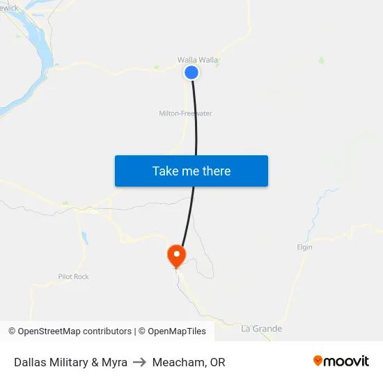 Dallas Military &  Myra to Meacham, OR map
