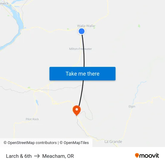 Larch & 6th to Meacham, OR map