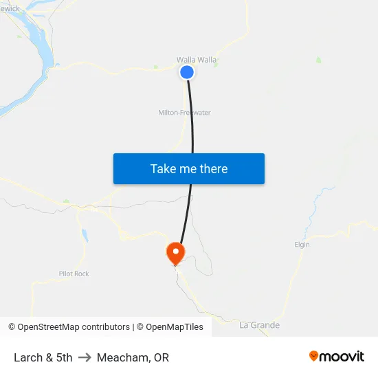 Larch & 5th to Meacham, OR map