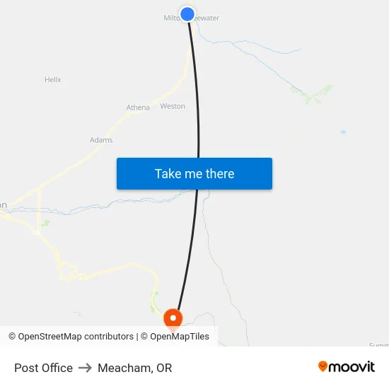 Post Office to Meacham, OR map