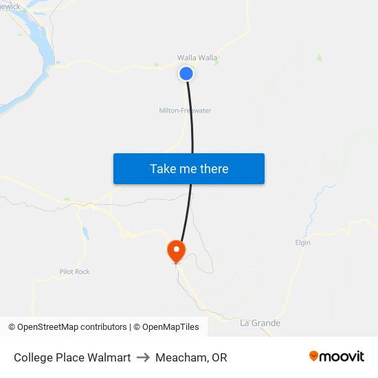 College Place Walmart to Meacham, OR map