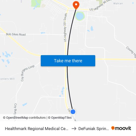 Healthmark Regional Medical Center to DeFuniak Springs map