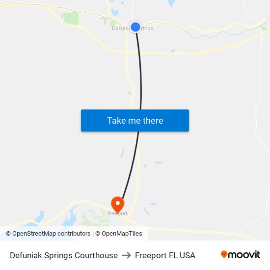 Defuniak Springs Courthouse to Freeport FL USA map