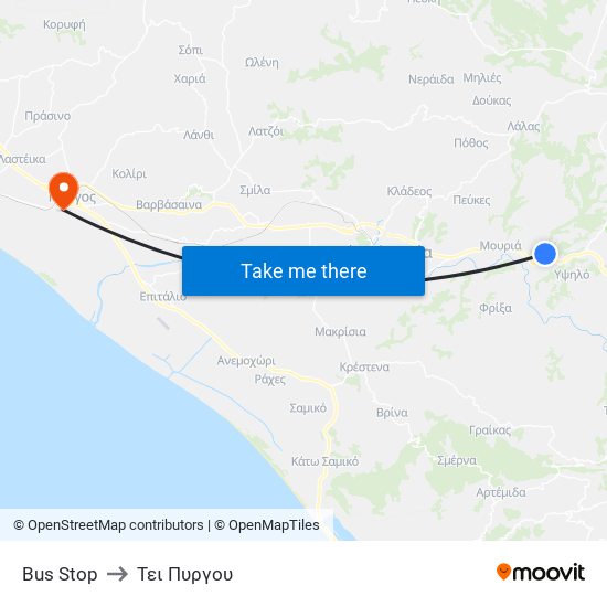 Bus Stop to Τει Πυργου map