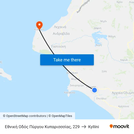 National Road Pyrgos Kyparissia, 229 to Kyllini map
