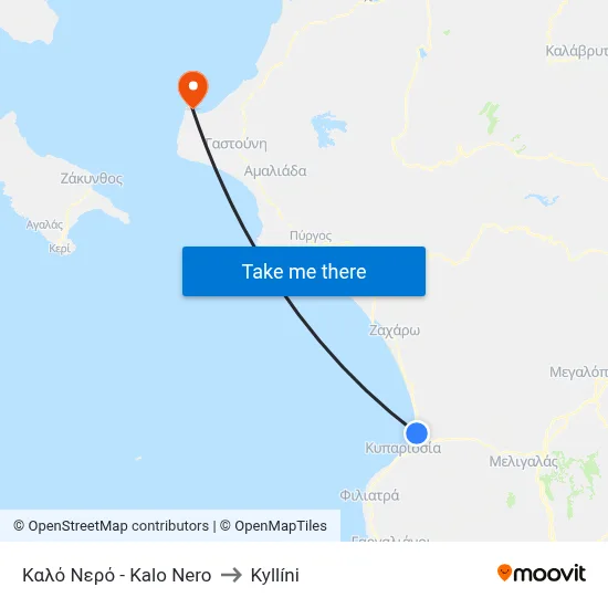 Kalo Nero to Kyllini map