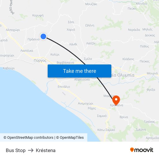Bus Stop to Kréstena map