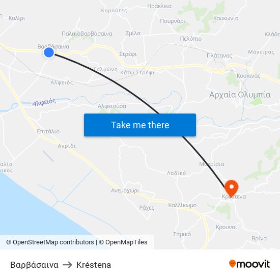 Βαρβάσαινα to Kréstena map