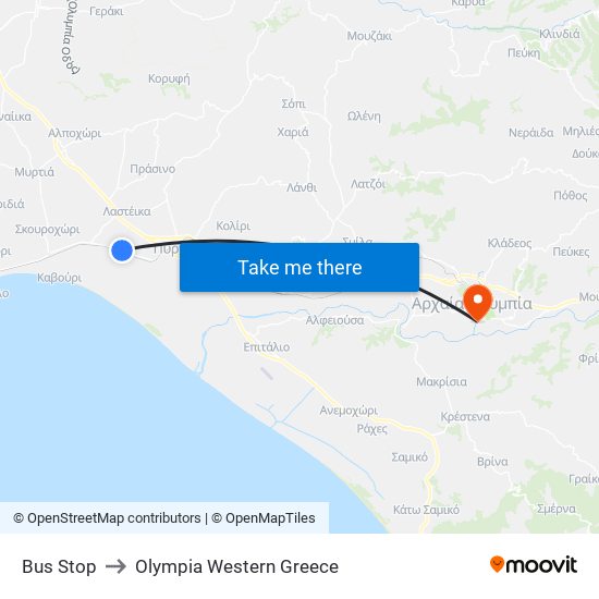 Bus Stop to Olympia Western Greece map
