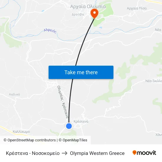 Κρέστενα - Νοσοκομείο to Olympia Western Greece map