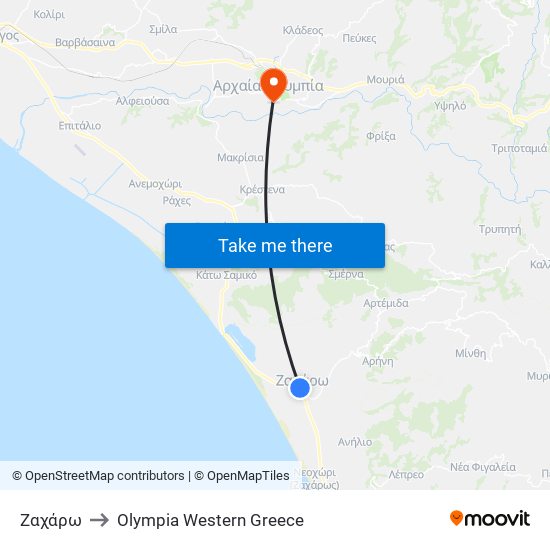 Ζαχάρω to Olympia Western Greece map