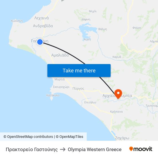 Πρακτορείο Γαστούνης to Olympia Western Greece map