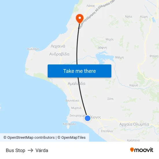 Bus Stop to Várda map