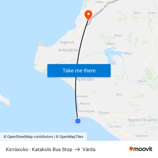 Κατάκολο - Katakolo Bus Stop to Várda map