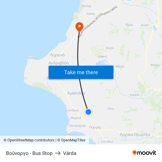 Βούναργο - Bus Stop to Várda map